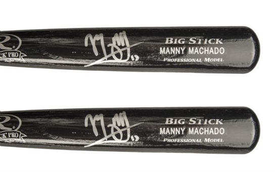 Lot of (2) Manny Machado Autographed Name Model Bats